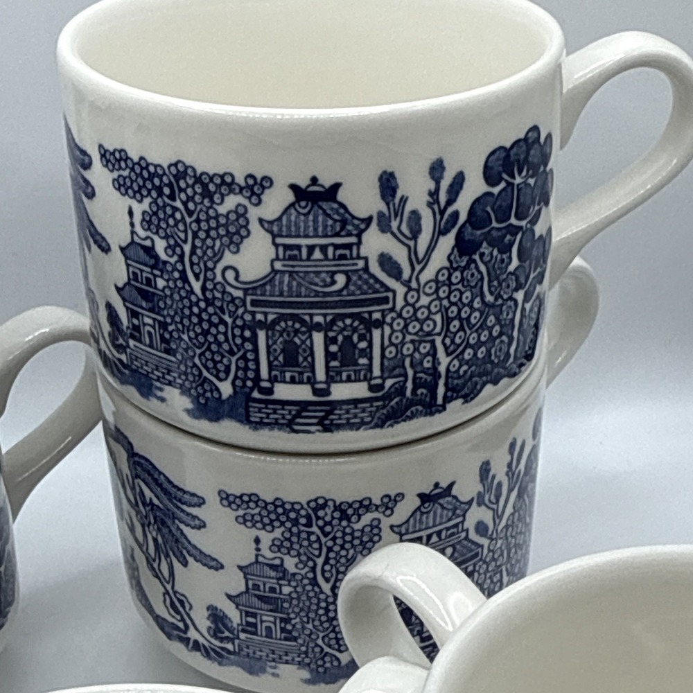 Set of 7 Blue & White Ceramic Stackable Scenic Mugs w/ Handles, England - Picture 5 of 7